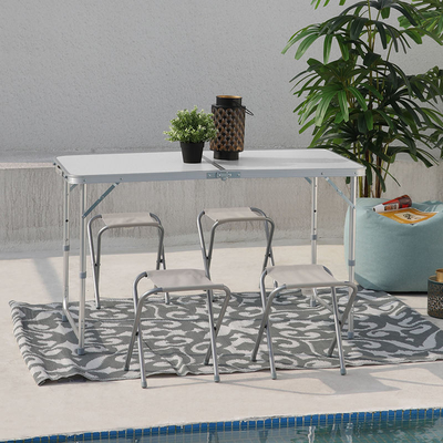 Tabla que acampa al aire libre plegable de aluminio de la tabla y de los taburetes de la barra de 3 posiciones y 4 sillas